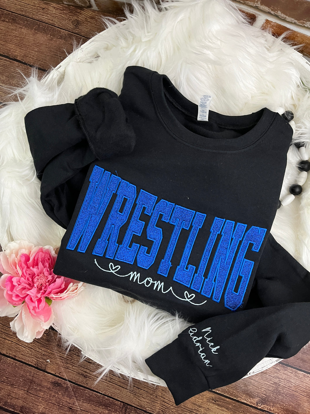 Wrestling Mom **Custom Glitter Embroidered Sports Mom Sweatshirt**