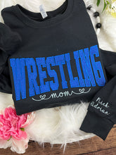 Load image into Gallery viewer, Wrestling Mom **Custom Glitter Embroidered Sports Mom Sweatshirt**
