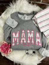 Load image into Gallery viewer, Curved MAMA Hospital Swaddle Blanket : MOM embroidered Custom Appliqué Nana -Daddy/ Grandma / Dad - Sweatshirts. Blanket supplied by us
