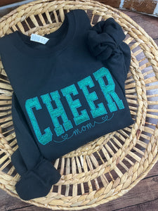 Cheer Mom **Custom Glitter Embroidered Sports Mom Sweatshirt**