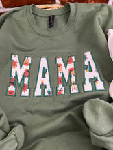 Load image into Gallery viewer, Mama sweatshirt with Side Bows from Baby clothes - Onsies /Mommy / Daddy/ Grandma - Fabric Keepsake Sweatshirts - Applique from baby clothes Nana Mimi Gigi
