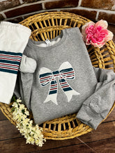 Load image into Gallery viewer, Nurse Bow sweatshirt from baby hospital swaddle Blanket-  RN labor delivery  Licensed Practical, CNA,  Fabric Keepsake Sweatshirts Applique
