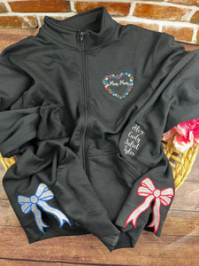 Personalized Grandma - MomMom Floral Flower Heart Grammy Embroidered 1/4 Zip-Up Sweatshirt or Full Zip Custom Gift Appreciation, Christmas,