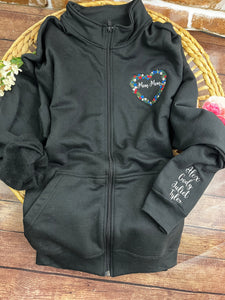 Personalized Grandma - MomMom Floral Flower Heart Grammy Embroidered 1/4 Zip-Up Sweatshirt or Full Zip Custom Gift Appreciation, Christmas,