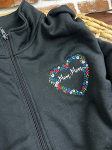 Personalized Grandma - MomMom Floral Flower Heart Grammy Embroidered 1/4 Zip-Up Sweatshirt or Full Zip Custom Gift Appreciation, Christmas,