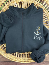 Load image into Gallery viewer, Personalized Embroidered Anchor Sweatshirt, Custom Name 1/4 Zip or Full Zip, Gift for Dad, Grandpa, Coach, Teacher, Mentor, Sports Team**
