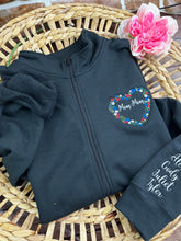 Load image into Gallery viewer, Personalized Grandma - MomMom Floral Flower Heart Grammy Embroidered 1/4 Zip-Up Sweatshirt or Full Zip Custom Gift Appreciation, Christmas,
