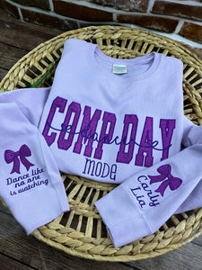 **Comp Day Dance Mode Glitter Embroidered Sweatshirt | Custom Dance Crew Shirt | Competition Day Gift | Personalized Dance Team Apparel**