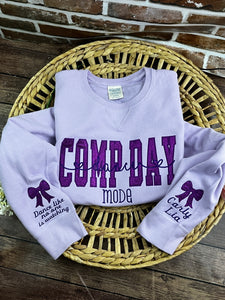 **Comp Day Dance Mode Glitter Embroidered Sweatshirt | Custom Dance Crew Shirt | Competition Day Gift | Personalized Dance Team Apparel**