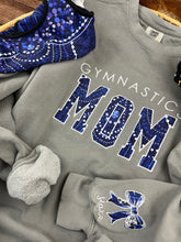 Load image into Gallery viewer, **Custom Gymnastics Mom Sweatshirt Embroidered Appliqué Leotard Memory Shirt Comfort Colors Jerzees Personalized Gift Cheer Dance Sports**
