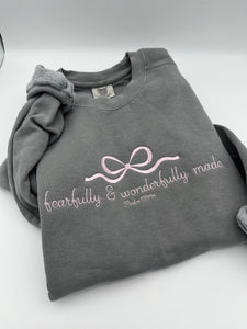 Fearfully and Wonderfully Made Embroidered Sweatshirt Christian Apparel Psalm 139:14 Bible Verse Comfort Colors Jerzees Gift Faith Bow