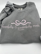 Load image into Gallery viewer, Fearfully and Wonderfully Made Embroidered Sweatshirt Christian Apparel Psalm 139:14 Bible Verse Comfort Colors Jerzees Gift Faith Bow
