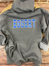 Load image into Gallery viewer, Custom Lacrosse Sweatshirt, Glitter Appliqué, School Name Embroidered, Team Spirit Shirt, Comfort Colors, Jerzees, Personalized Sports Gift

