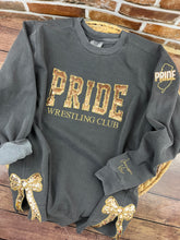 Load image into Gallery viewer, Custom PRIDE Wrestling Club Sweatshirt with Sequins | Personalized Team Spirit Shirt | Optional Sleeve Embroidery | Comfort Colors or Jerzees
