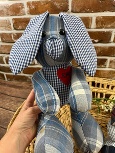 Custom Memory Rabbit Stuffed Animal Made from Clothing – Keepsake Bunny Gift – Personalized Handmade Plush Toy – Bereavement Memorial