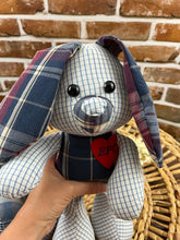 Load image into Gallery viewer, Custom Memory Rabbit Stuffed Animal Made from Clothing – Keepsake Bunny Gift – Personalized Handmade Plush Toy – Bereavement Memorial

