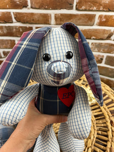 Custom Memory Rabbit Stuffed Animal Made from Clothing – Keepsake Bunny Gift – Personalized Handmade Plush Toy – Bereavement Memorial