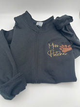 Load image into Gallery viewer, Personalized Bear Paw Embroidered Sweatshirt | Custom Teacher Jacket | Full Zip or Quarter Zip | Teacher Appreciation Gift
