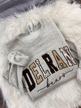 Load image into Gallery viewer, Delran Bears Applique Crewneck Sweatshirt | Bears Script Design | Spirit Wear Fundraiser
