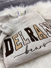 Load image into Gallery viewer, Delran Bears Applique Crewneck Sweatshirt | Bears Script Design | Spirit Wear Fundraiser
