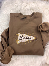 Load image into Gallery viewer, Delran Bears Pennant Flag Crewneck — Woodland Brown Gingham Applique
