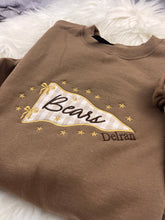Load image into Gallery viewer, Delran Bears Pennant Flag Crewneck — Woodland Brown Gingham Applique
