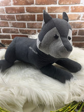 Load image into Gallery viewer, Custom Memory Wolf Keepsake | Made from Loved One’s Clothing | Personalized Plush Memorial Gift | Bereavement &amp; Remembrance Wolf
