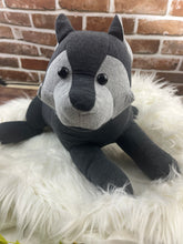 Load image into Gallery viewer, Custom Memory Wolf Keepsake | Made from Loved One’s Clothing | Personalized Plush Memorial Gift | Bereavement &amp; Remembrance Wolf
