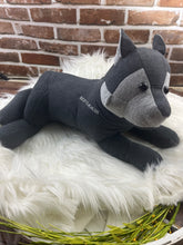 Load image into Gallery viewer, Custom Memory Wolf Keepsake | Made from Loved One’s Clothing | Personalized Plush Memorial Gift | Bereavement &amp; Remembrance Wolf
