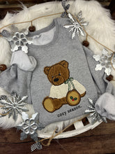 Load image into Gallery viewer, Embroidered Christmas Bear Sweatshirt Brown Sherpa Applique Holly Paw Holiday Gift Cozy Winter Comfort Colors Jerzees Custom Made

