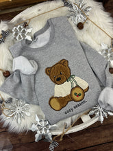 Load image into Gallery viewer, Embroidered Christmas Bear Sweatshirt Brown Sherpa Applique Holly Paw Holiday Gift Cozy Winter Comfort Colors Jerzees Custom Made
