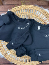 Load image into Gallery viewer, Custom Embroidered Name Sweatshirt or Tee | Cursive Collar Embroidery | MAMA, Nana, Grammy, Aunt, Teacher Gift | Comfort Colors, Jerzees

