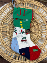 Load image into Gallery viewer, Memory Keepsake Christmas Stocking from Baby Clothes | Personalized Name Cuff | Quilted Patchwork Heirloom | Custom Handmade Gift
