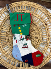 Load image into Gallery viewer, Memory Keepsake Christmas Stocking from Baby Clothes | Personalized Name Cuff | Quilted Patchwork Heirloom | Custom Handmade Gift
