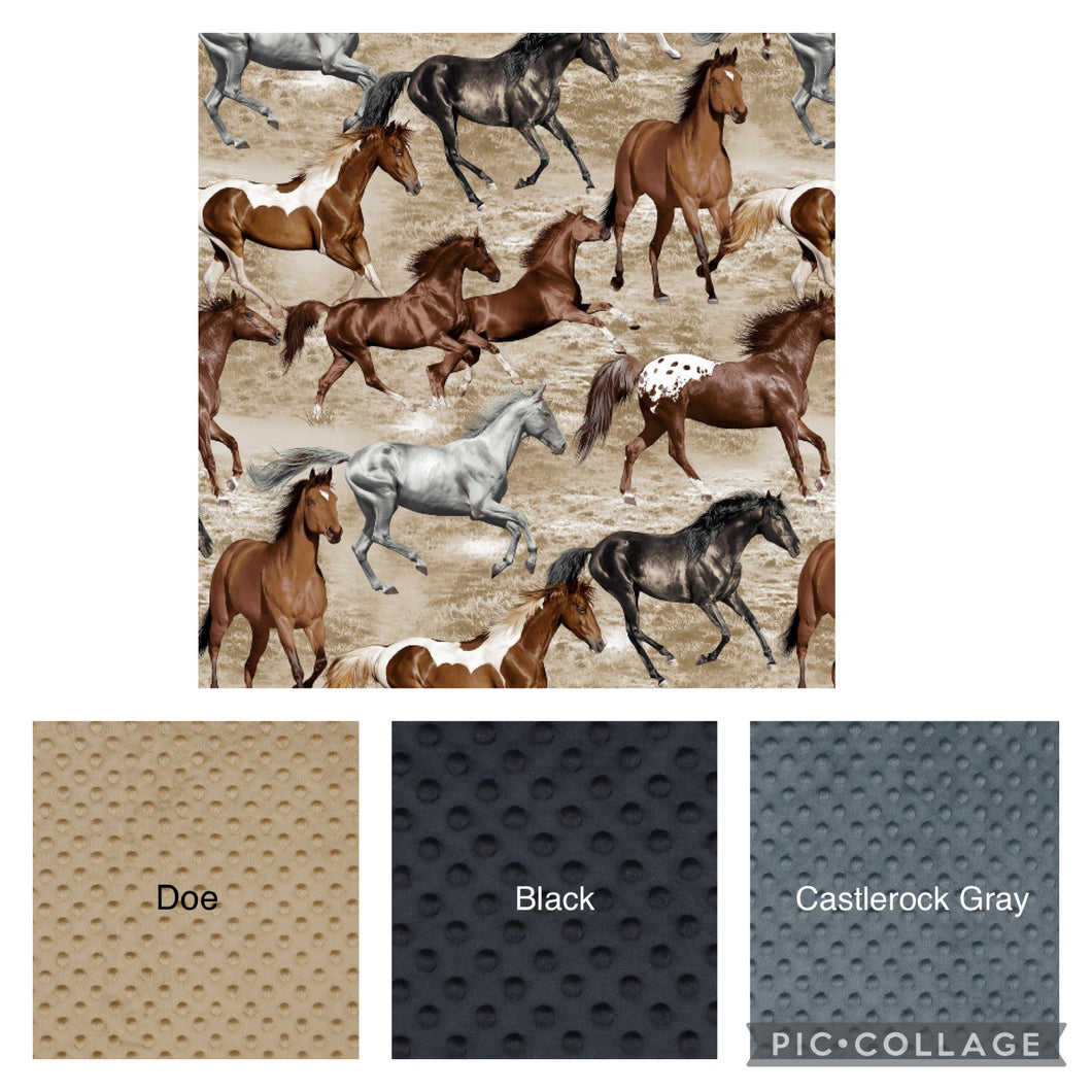 Wild Horses Running - Weighted Blanket or Lap Pad Cotton Fabric - Toddler, Child, Teen, Adult - Glass Beads Customizable