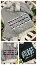 Load image into Gallery viewer, Nurse sweatshirt from baby hospital swaddle Blanket-  RN labor delivery  Licensed Practical, CNA,  - Fabric Keepsake Sweatshirts - Applique
