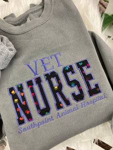 Vet NURSE Embroidered Sweatshirt - Rainbow paw Prints 🐾 , Applique