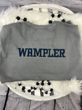 Load image into Gallery viewer, Custom GCCS Appliqué Sweatshirt | Floral Blue GCCS Embroidery | Conquerors Cursive Script | Comfort Colors School Spirit Sweatshirt
