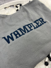 Load image into Gallery viewer, Custom GCCS Appliqué Sweatshirt | Floral Blue GCCS Embroidery | Conquerors Cursive Script | Comfort Colors School Spirit Sweatshirt
