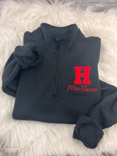 Load image into Gallery viewer, Applique H quarter-zip with teacher name, front view
