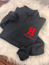 Load image into Gallery viewer, Applique H quarter-zip with teacher name, angled view

