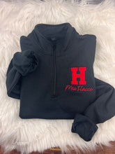 Load image into Gallery viewer, Applique H quarter-zip with teacher name, folded
