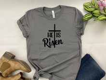 Load image into Gallery viewer, He Is Risen Easter T-Shirt - Resurrection Sunday Bella Canvas Tee - Christian Faith Shirt - Jesus Is Alive
