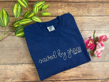 Load image into Gallery viewer, Saved by grace - Eph. 2:8-9 Christian Bible Scripture Embroidered Shirt - Mom - Grammy - Comfort Colors Embroidered - Mommy
