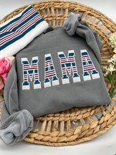Load image into Gallery viewer, MAMA Hospital Swaddle Blanket - Comfort and Style with Custom Appliqué Apparel / Daddy / Grandma - Fabric Keepsake Sweatshirt Embroidered
