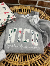 Load image into Gallery viewer, Curved NICU Nurse Sweatshirt from Baby Hospital Blanket - Labor and Delivery RN NICU - Fabric Keepsake Sweatshirt or T-shirt - Applique
