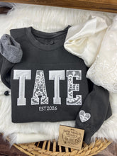 Load image into Gallery viewer, Custom Memory Keepsake BRIDE, Custom name, or WIFE Shirt Wedding Dress Appliqué Personalized Sweatshirt Anniversary Gift Clothing
