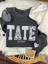 Load image into Gallery viewer, Custom Memory Keepsake BRIDE, Custom name, or WIFE Shirt Wedding Dress Appliqué Personalized Sweatshirt Anniversary Gift Clothing

