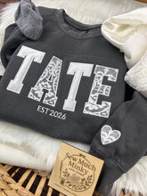 Load image into Gallery viewer, Custom Memory Keepsake BRIDE, Custom name, or WIFE Shirt Wedding Dress Appliqué Personalized Sweatshirt Anniversary Gift Clothing

