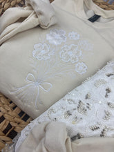 Load image into Gallery viewer, Custom Memory Keepsake BRIDE, Custom Flower Bouquet Wedding Dress Appliqué Personalized Sweatshirt Anniversary Gift Clothing
